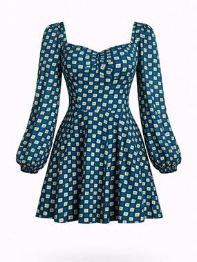 NWT•  Band of Gypsies • Black Teal Diamond Long Sleeve Mini Dress